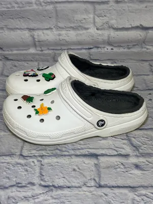 CROCS Classic Lined Clogs Shoes M 8 /W 10 White Fleece Slip On With Jibbitzs thumbnail 9