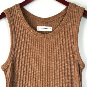 Everlane Dress Womens Medium Sleeveless Organic Cotton Ribbed Knit Stretch Brown thumbnail 10