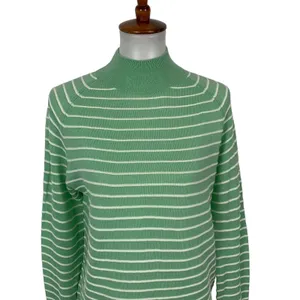 Stitches And Stripes Sweater Small Green White Striped Mockneck Preppy thumbnail 3