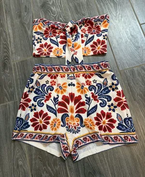 Shein High-Waist Floral Print Women's cropped bandeau shorts set Small NWOT thumbnail 1