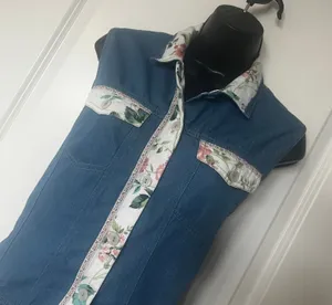 Women's Vintage Koret City Blues‎ Denim Vest Floral Cottagecore Medium thumbnail 1