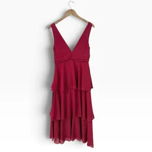 Lulus Celebration Time Red Sleeveless Tiered Midi Dress size Medium NWT thumbnail 4