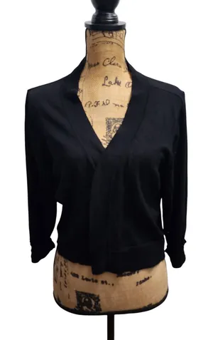 Christopher & Banks Petite Black Cardigan Sweater Cropped Open Front‎ P/XL thumbnail 1