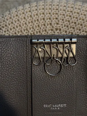 Authentic YSL Gray Pebbled Leather Key Holder with Silver Hardware thumbnail 5