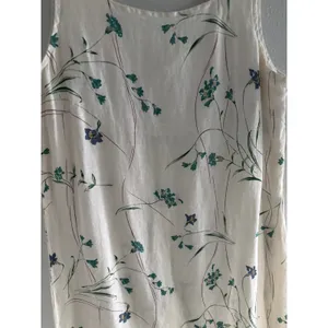 Vintage Linen Midi Dress Womens Large Cream Floral Garden Prairie Cottagecore thumbnail 3