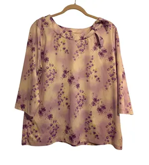 Haband Blouse Vintage 80s Cottagecore Purple Floral Bow Tie Neck XL‎ thumbnail 1