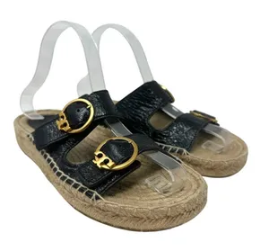 Tory Burch Selby Patent Leather Espadrille Slide Sandals Black Size US 6.5‎ thumbnail 1
