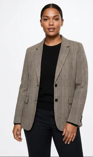 Zara Woman Plaid Comfort Knit Blazer Jacket Size XL (44) Brown Black thumbnail 1