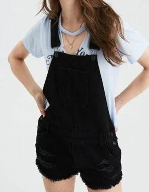 Black Distressed Short Overalls Size Small thumbnail 1