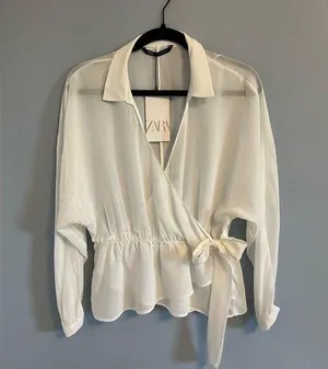 ZARA NWT Cream Sheer Blouse thumbnail 1