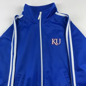 KU Kansas Jayhawks Vintage Adidas Track Jacket 3 Stripe Full Zip Bomber Blue Med thumbnail 2