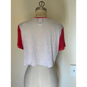 Modern Lux L USA Graphic Sheer Cropped T-Shirt Red White Blue Patriotic Preppy thumbnail 9