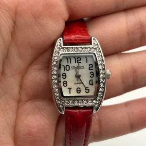 Studio Time Mother Pearl Crystals Red Band Women’s Watch Working New Battery thumbnail 7