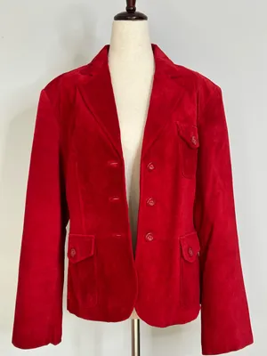 Preston & York Vintage Cherry Red Suede Leather Blazer size Large thumbnail 1