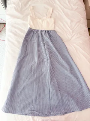Altar’d State Romina Ivory And Blue Striped Midi Dress Size Small thumbnail 3