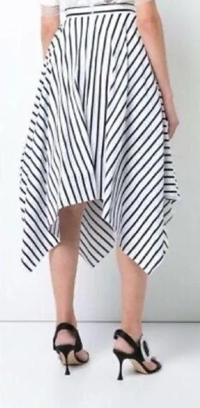 Adam Lippes Stripe Asymmetrical A-line Handkerchief Hem Midi Black Skirt sz 6 thumbnail 2