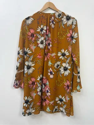 entro Mustard Floral V-Neck Mini Dress size M thumbnail 4