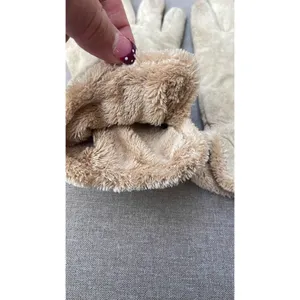 Vintage Cream leather sherpa lined gloves womens large thumbnail 3