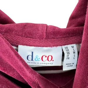 Denim‎ & Co Burgundy Cream Striped Cowl Hooded Knit Velour Pullover Top Medium thumbnail 5