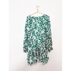 Free People Rebecka Floral Ruffled Mini Dress Size Medium Emerald Green thumbnail 13
