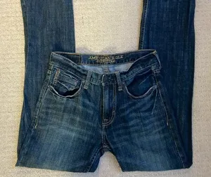 American Eagle Mid-Rise Straight Leg Dark Wash Jeans thumbnail 1