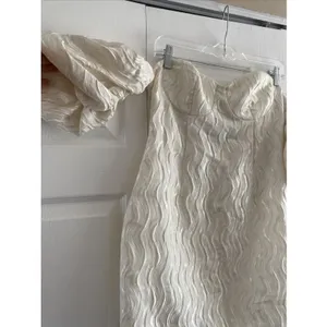 ASOS Wave Jacquard Puff Sleeve Mini Dress Size 6 Ivory Bridal Rush Sorority thumbnail 2