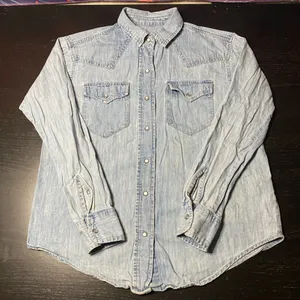 Women's Light Blue Button Down Denim Shirt Size XS thumbnail 1