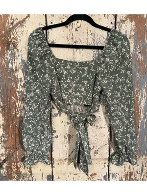 Altar'd State green floral tie Cropped Top, size XS thumbnail 4
