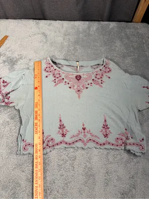 Free people Light Blue Embroidered Boho Top - Floral Accent large thumbnail 8