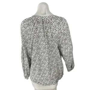 Ann Taylor Loft Black White Floral Tie Neck Long Sleeve Peasant Blouse Top Sz L thumbnail 4