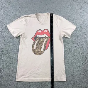 Rolling Stones T-Shirt Women Small Tan Leopard Tongue Graphic Crewneck Band Tee‎ thumbnail 3