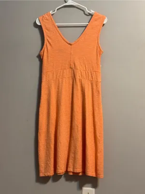 Patagonia Porch Song Dress M Orange Striped Organic Cotton‎ Sleeveless thumbnail 4