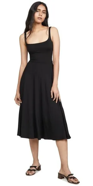 Reformation Midi dress ribbed jersey squareneck tencel pockets stretch fit flare thumbnail 1