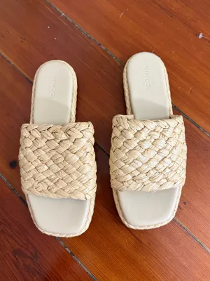 Vince Rumi Raffia Woven Flat Slide Sandals Coastal Sz 7.5 🧡🍄 thumbnail 4