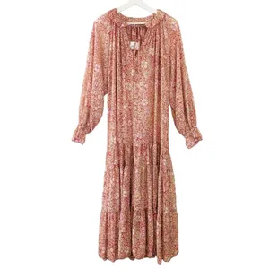 Free People Feeling Groovy Red Floral Boho Long Sleeve Maxi Dress NWT thumbnail 4
