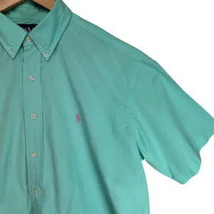 Ralph Lauren Turquoise Cotton Short Sleeve Button Down Classic Fit Shirt‎ XL thumbnail 3