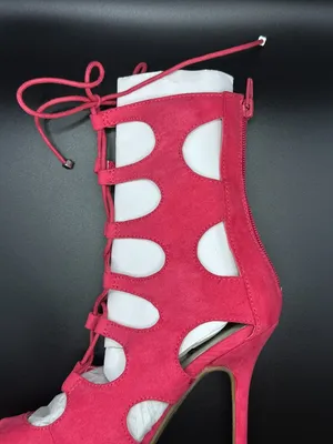 Wild Diva Hot Pink Suede Cutout Lace Up Stiletto Heel Booties Barbiecore Glam thumbnail 10