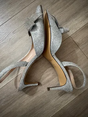 L.K. Miller Silver Glitter Slingback Pumps with Crystal Bow thumbnail 4