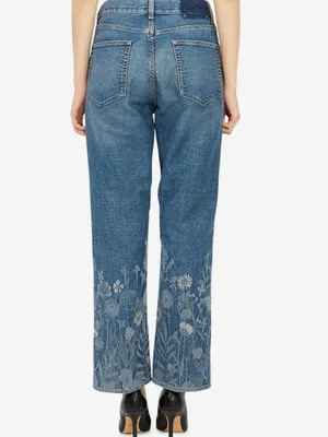 Golden Goose Deryn Floral Jacquard Straight Leg Jeans Medium Wash Denim Size 29 thumbnail 2
