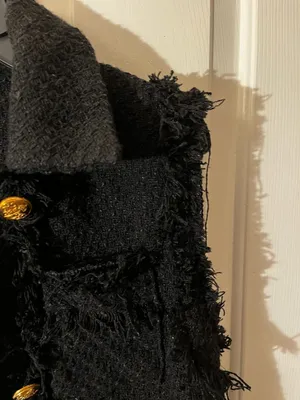 Zara Black Textured Tweed Waistcoat with Frayed Trims and Gold Buttons thumbnail 9