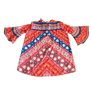 Umgee Orange Multicolor Bohemian Peasant Bell Sleeves Dress/Tunic Keyhole Large thumbnail 3