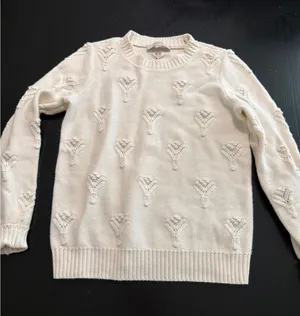 LOFT Womens Cream Textured Bobble Pointelle Knit Crewneck Sweater‎ Ivory Small thumbnail 1