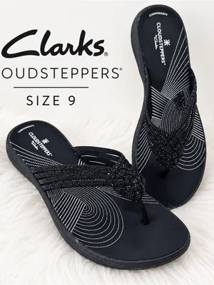 Clarks Breeze Gem Black Flip Flop Slides Size 9 Sparkly Studs vacation glitter thumbnail 1