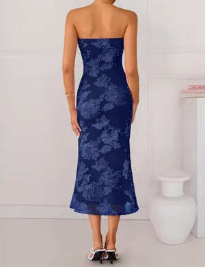 ZESICA 2026 Summer Strapless Floral Cocktail Wedding Guest Dress for Women thumbnail 2