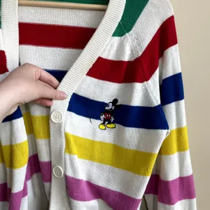 Disney 100th colorful striped cardigan collectors women's‎ S mickey mouse flaws thumbnail 2