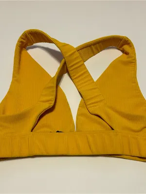 NWOT Mustard Yellow Beach Riot Sports Bra Cross Strap Ribbed V-Neck Bra thumbnail 4