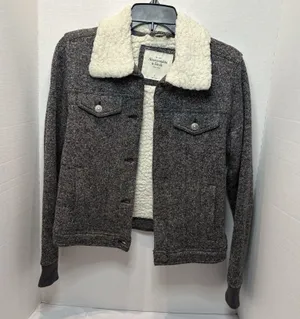 Abercrombie & Fitch Jacket Women's S Gray Knit Sherpa Lined Trucker thumbnail 1
