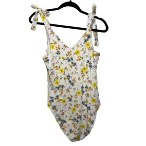Old Navy Printed Tie-Shoulder V-Neck Rib-Knit Bodysuit - White Floral Size M thumbnail 4