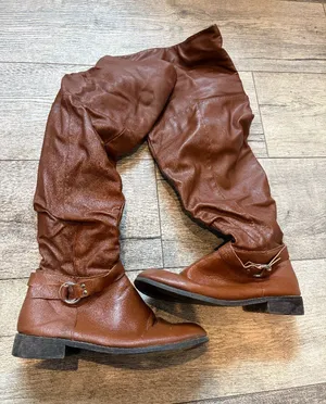 Womens Brown Leather 7W Over the Knee Boots thumbnail 1