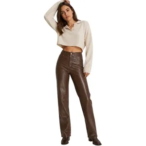 Abercrombie & Fitch 90s Straight Ultra High Rise Faux Leather Pants Brown 27/4S thumbnail 12